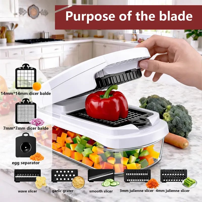 49% OFF This Week Promotions🥕🥕15-in-1 Vegetable Chopper- Multifunctional Food Chopper,Professional Onion Chopper with 8 Blades✨