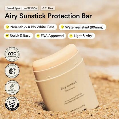 Airy Sunstick Smoothing Bar SPF50 (Single/Duo) | Matt Finish, Non-Sticky Sun Protection for Face and Body, Long-lasting, UV Protector sunscreen(0.81 oz)